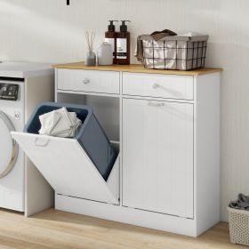 Two-Compartment Tilt-Out Trash Cabinet, Pet Proof Kitchen Trash Cabinet with Cutting Board, Free Standing Laundry Sorter Cabinet, Laundry Hamper